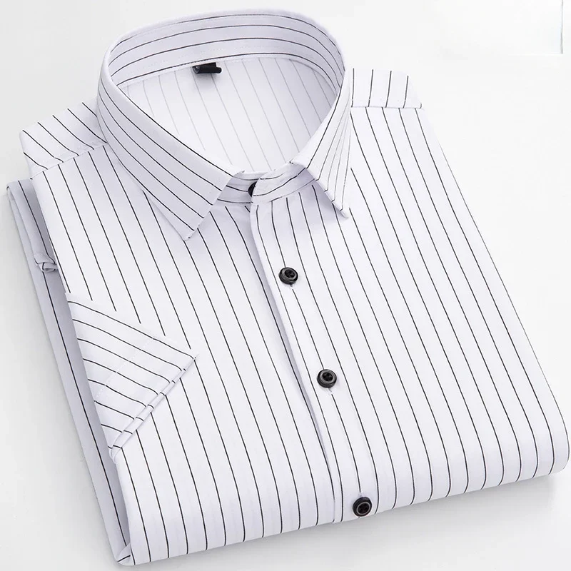 New in shirt thin summer short sleeve shirts for man shirt slim fit formal plain shirt anti-wrinkle office white black clothes