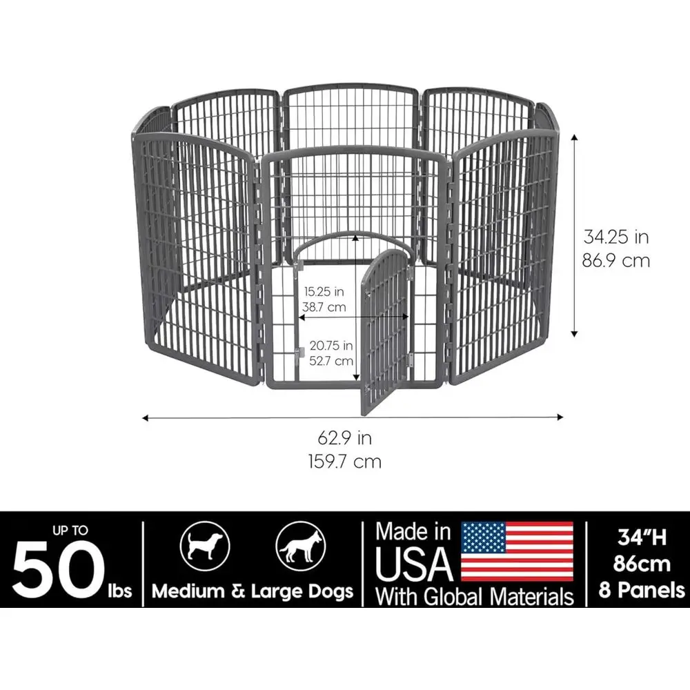8-Panel Dog Playpen, Pet Enclosure, Gray | Pet Containment, Configurable Layout, Flexible, Multi-Shape Setup, Stable Non-Tip Bas