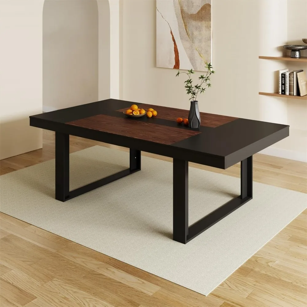 

FUFU&GAGA Large Farmhouse Dining Table, for 6-8 People, 86.8” Rectangular Wood Dinner Table for Kitchen Dining Room Conference R