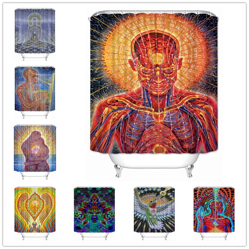 

3D-печатная шторка для душа Alex Grey, водонепроницаемая, из полиэстеровой ткани, психоделическая, с 12 крючками, для ванной комнаты
