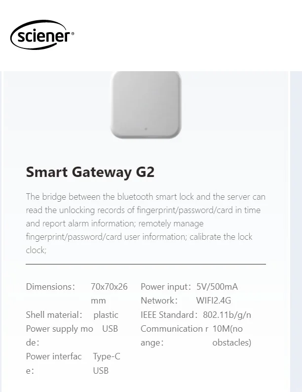 TTlock gateway Wifi 2.4G Bridge for Bluetooth smart door lock and server for app remotely manage the users  infromation