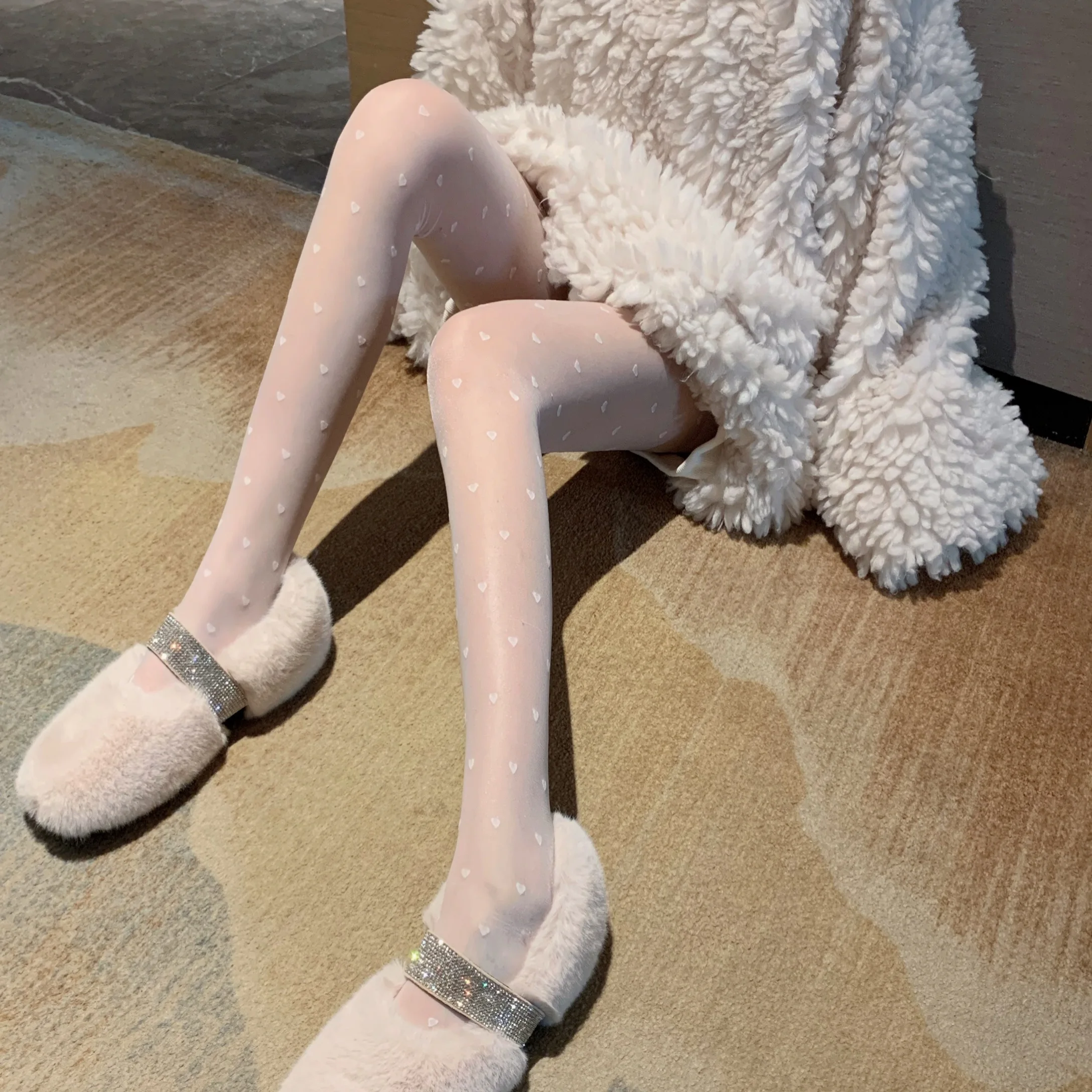 Sexy Small Heart Pattern Tights Women's Spring Autumn Thin Elastic Slimming Long Pants Stockings Base Layer Leggings