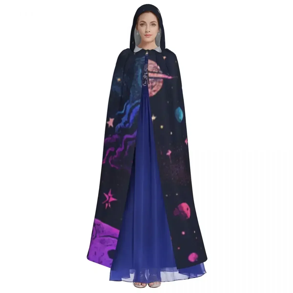 Adult Halloween Colorful Planets Galaxy And Universe Cloak Cape Hooded Medieval Costume Full Length Dress Coat