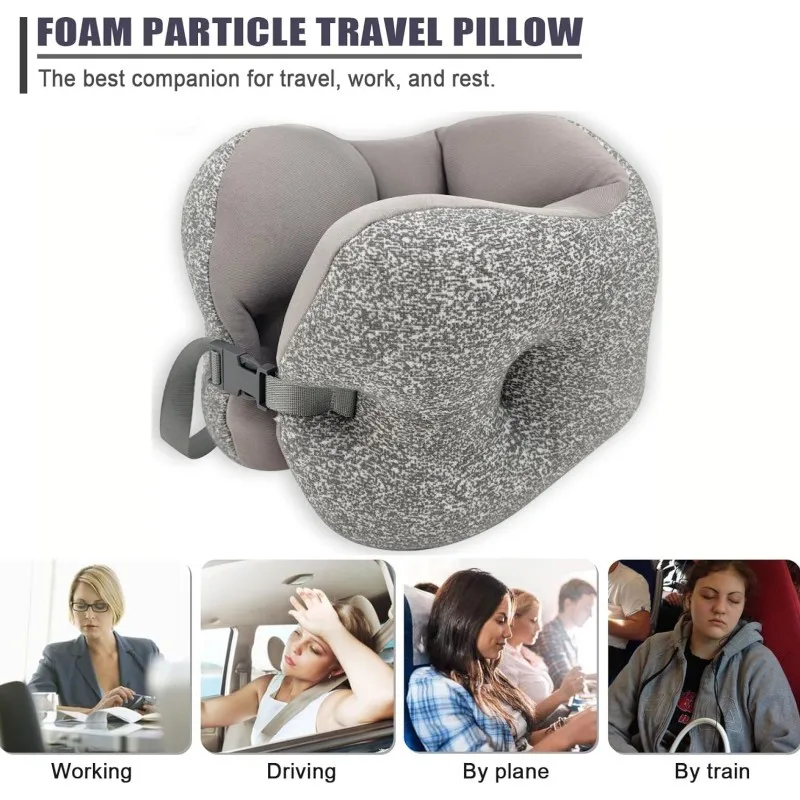 

Travel Pillow Foam Particle Neck Pillow Breathable Comfortable U Pillow for Airplane, Neck & Head Support Pillow Sleeping Rest