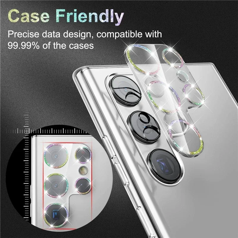 Bling Glitter Diamond Camera Lens Screen Protector for Samsung Galaxy S22 S24 Ultra S23 Plus S24Ultra Tempered Glass Full Cover