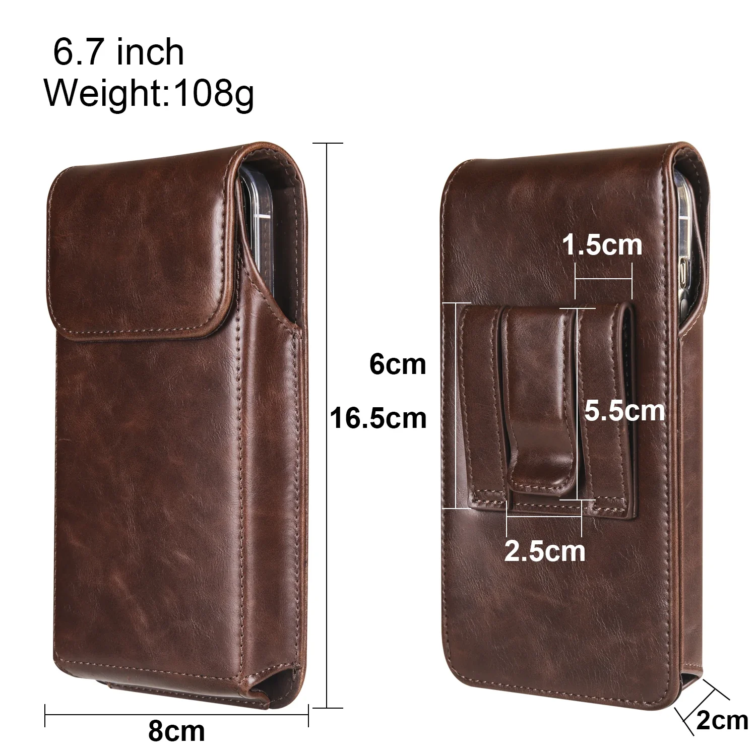 

6.1"-7.2" High Grade Crazy Horse Vertical Waist Phone Bag for iPhone 14 Pro Max Men's Leather Pouch for Samsung Note23