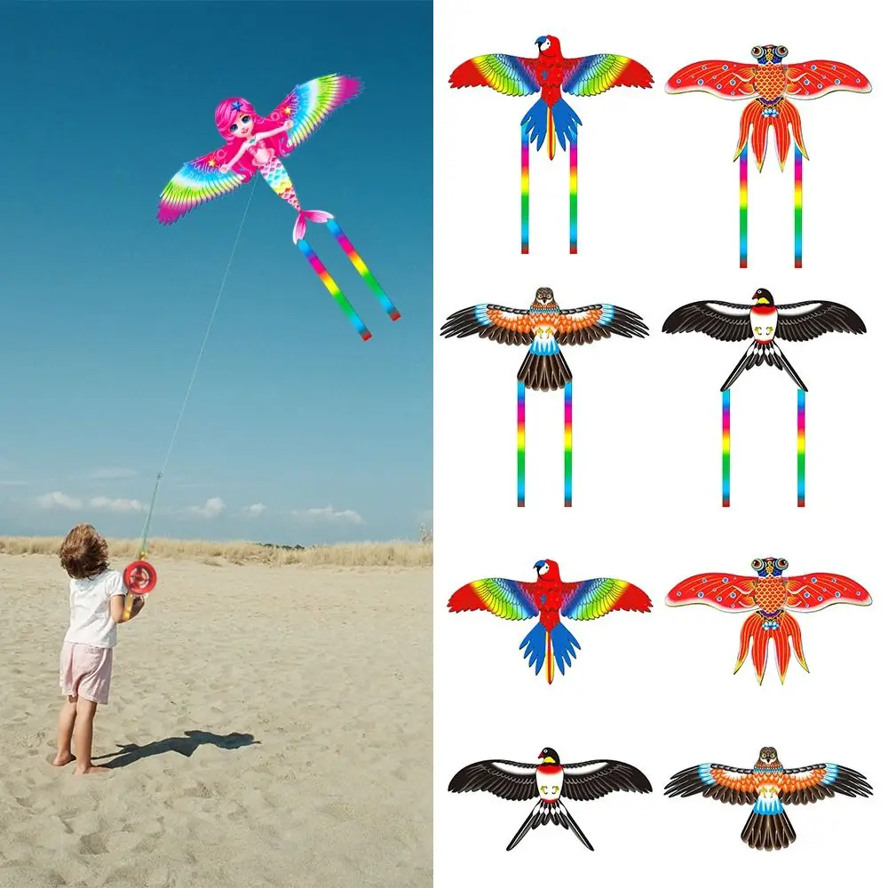 DIY Plastic Dynamic Kites Lightweight Easy Control Fishing Rod Kites Cartoon Long Tail Kites Kids Gift