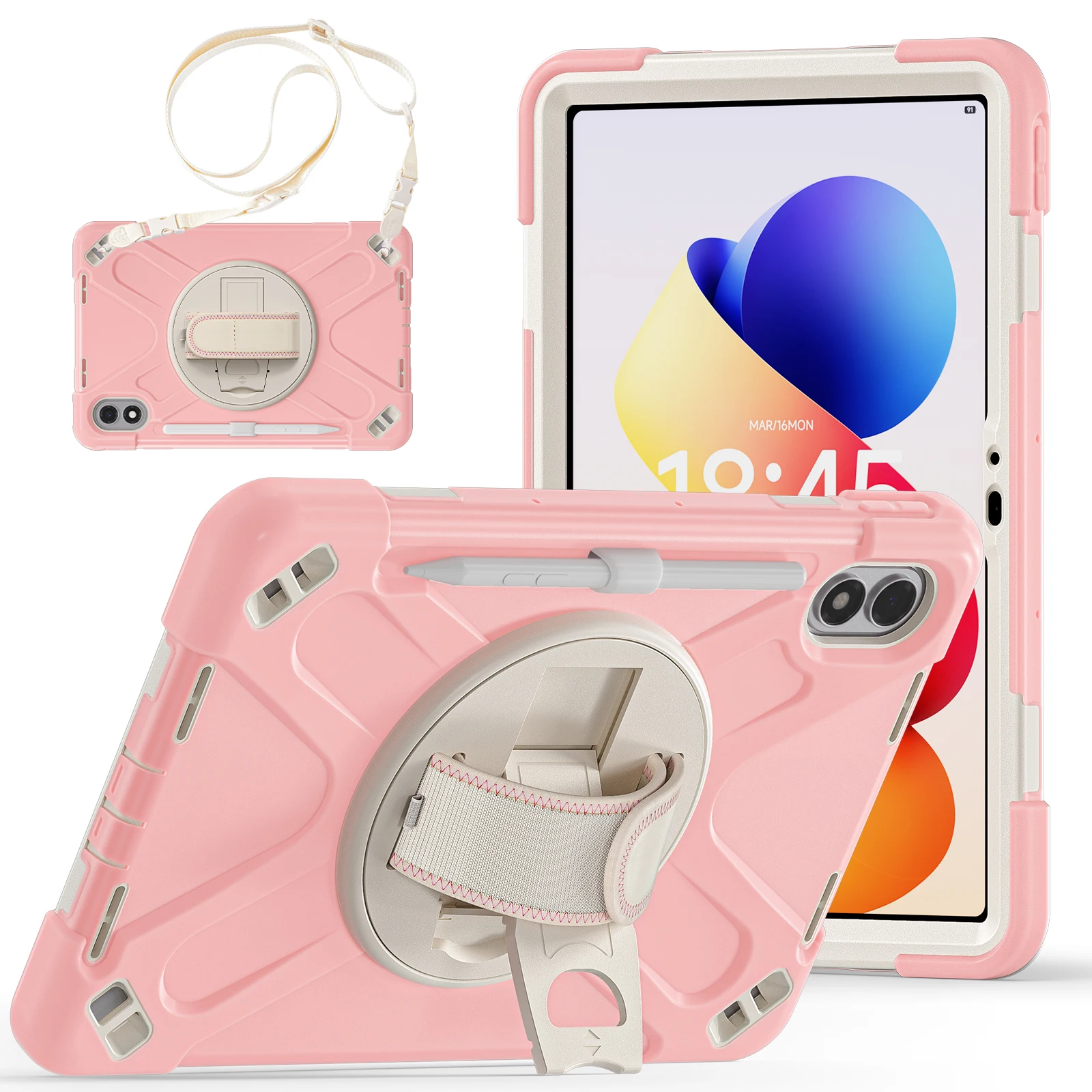 

Прочный чехол для Xiaomi Redmi Pad 2 Pro 2025 12.1" 25099RP13G 2509BRP2DG с вращающейся на 360° подставкой и наплечным ремнем