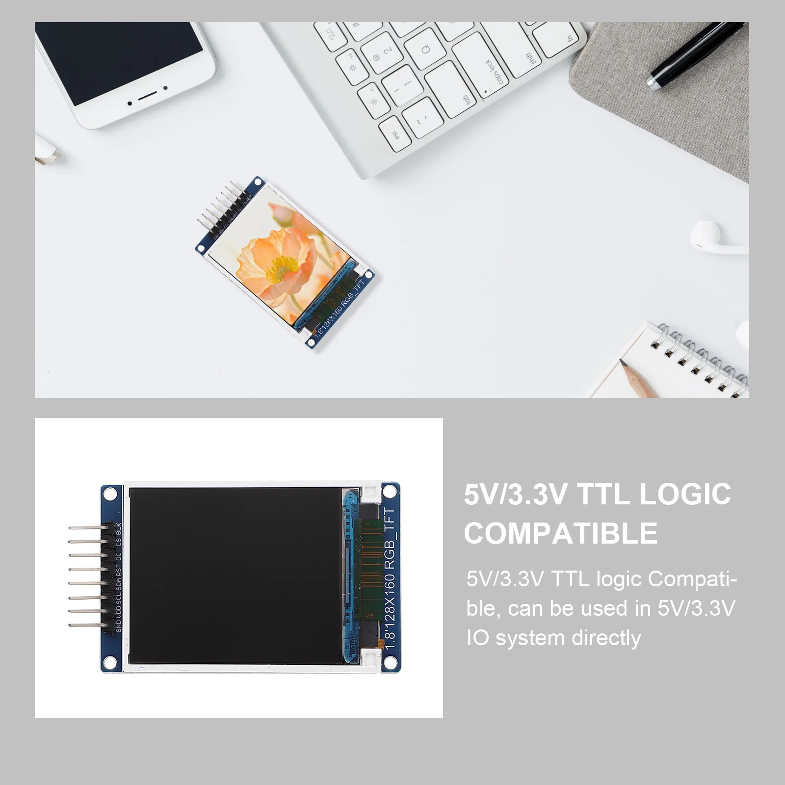 1.8 بوصة St7735s Spi 128x160 وحدة عرض إل سي دي Pcb متوافق مع Ttl المنطق 5 فولت 33 فولت وحدة عرض إل سي دي للأنظمة المدمجة