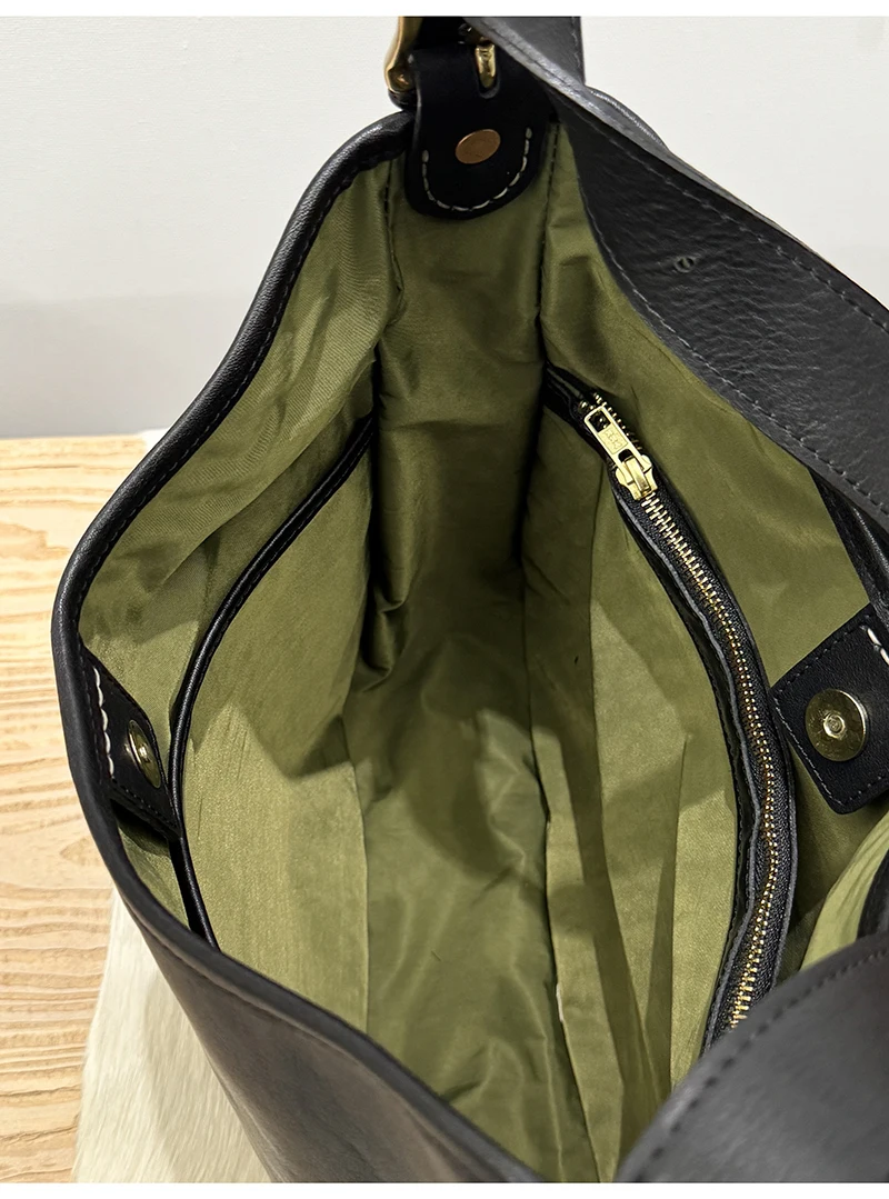 Simple casual vegetable tanned cowhide women's high-capacity tote bag fashion designer handmade genuine leather shoulder bag