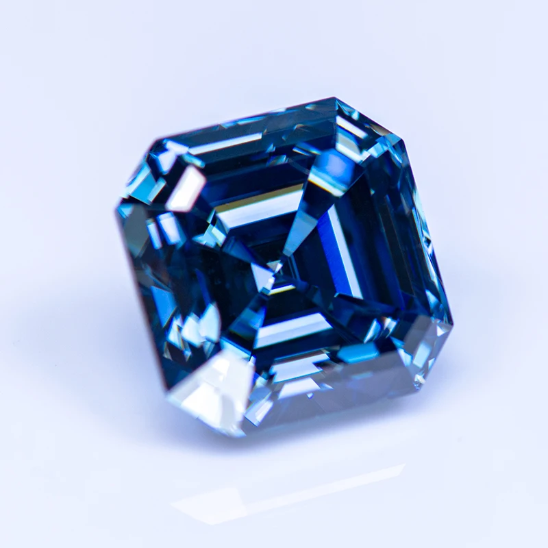 Moissanite Stone Primary Color Royal Blue Asscher Cut Lab Grown Diamond for DIY Jewelry Making Materials with GRA Certificate