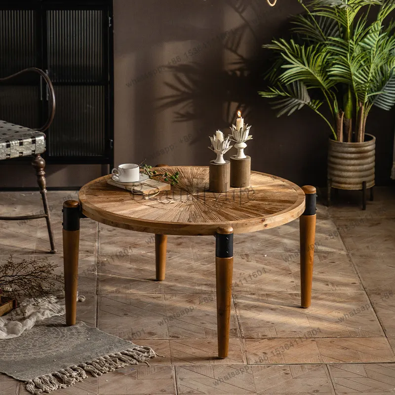 Modern Wood Coffee Table Center Minimalist Aesthetic Unique Designer Round Side Table Simple Clear Couchtisch