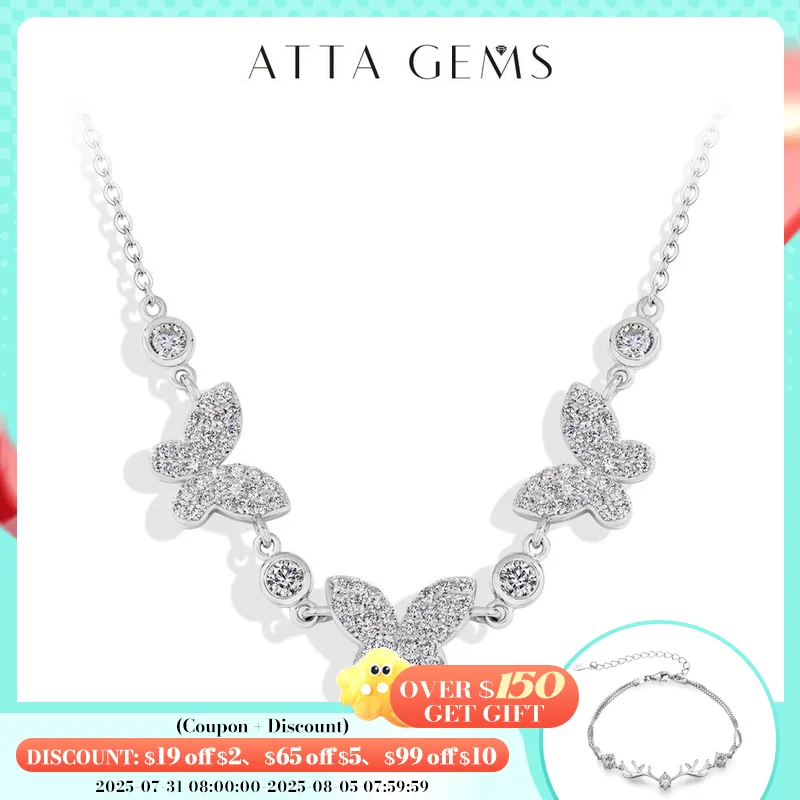

ATTAGEMS Luxury Butterfly Moissanite Necklace S925 Silver 18K Gold Plated DVVS1 Diamond Wedding Bride Pendant Gift For Women New