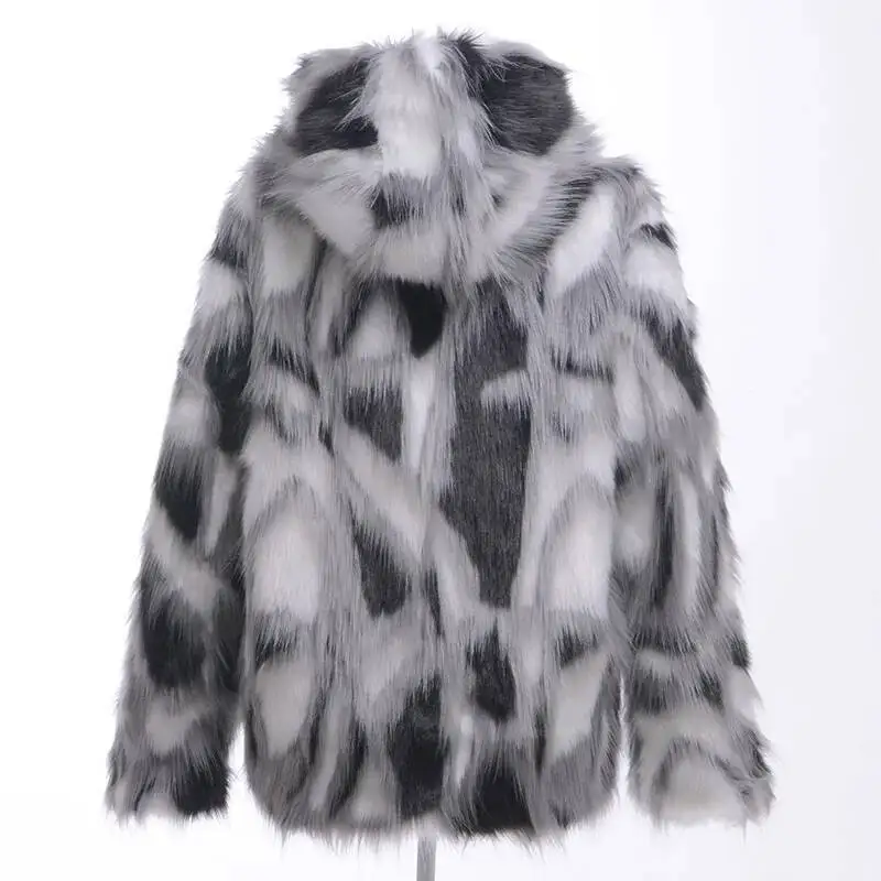 سترة رجالية بقلنسوة من الفرو الصناعي مقسمة بغرز مفتوحة ملابس خارجية سترة واقية لشتاء 2025 جيوب عالية الأكمام بأكمام طويلة #2