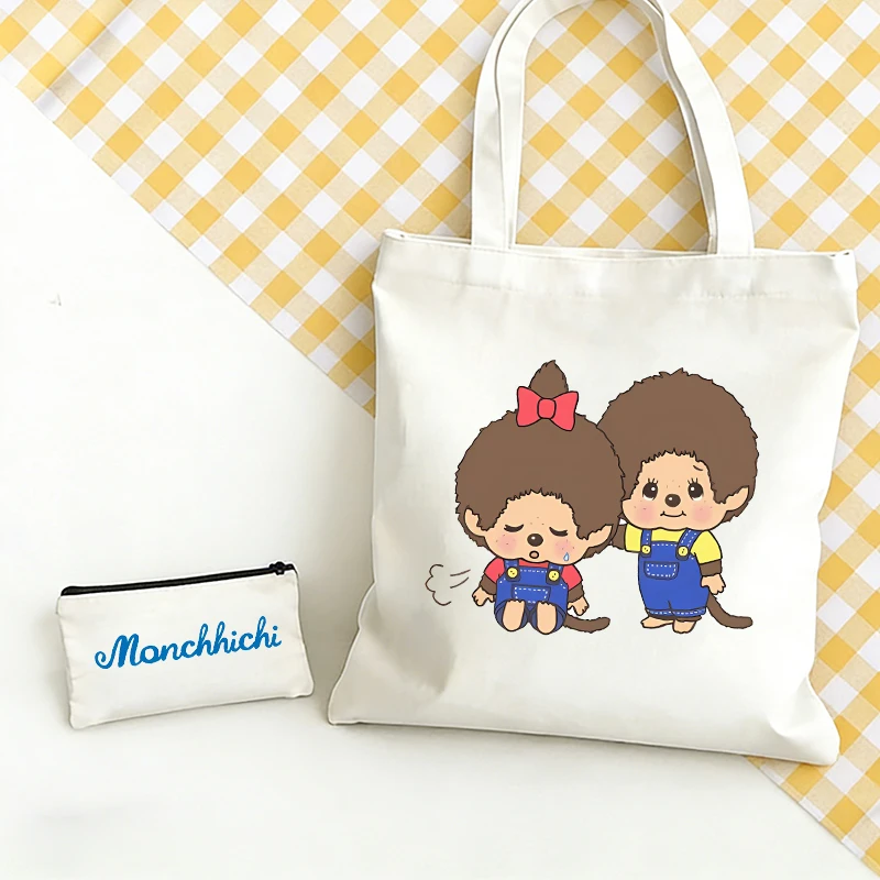 

2 шт. сумки через плечо MONCHHICHI + набор кошельков для монет, холщовые сумки с мультяшными аниме-персонажами для мальчиков и девочек, модные крутые сумки для мужчин, подарок на день рождения