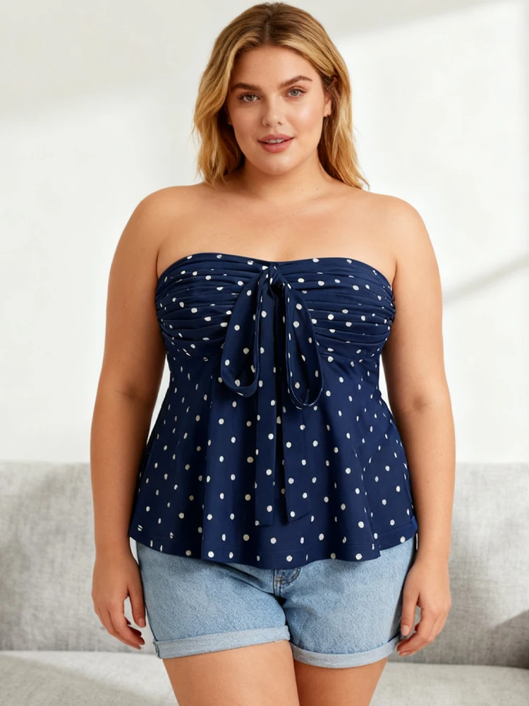 NewElegant طباعة نقطة مرونة حجم كبير سترة قمة الموضة Y2K خارج الكتف ربطة القوس فيونكة مثير قمة كبيرة كل مباراة ملابس امرأة الحفلات