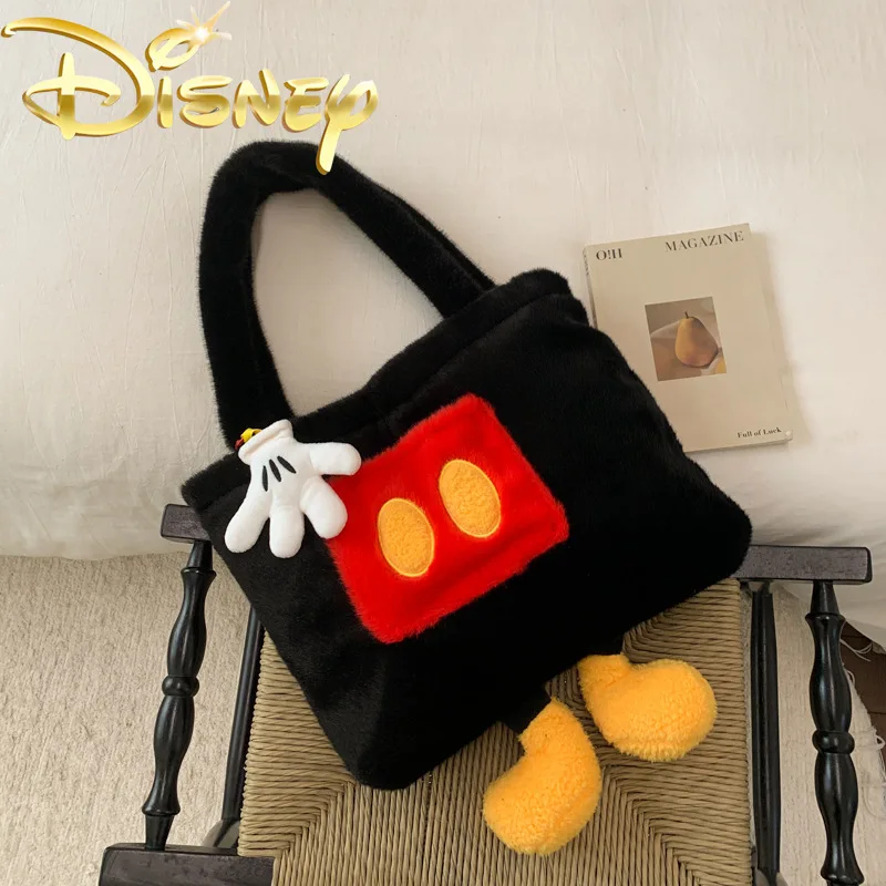 ديزني ميكي ماوس حقيبة يد نسائية جديدة قطيفة كارتون موضة المرأة حقيبة كتف قطيفة سعة كبيرة حقيبة نسائية عادية