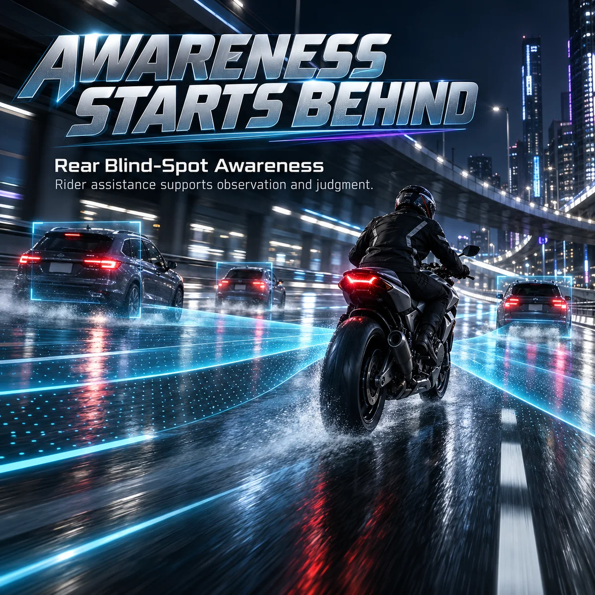 77GHz Motorcycle Blind Spot Monitoring Radar System with Dual LED Warning Indicators, BSD LCA Rear Detection Up to 70m
