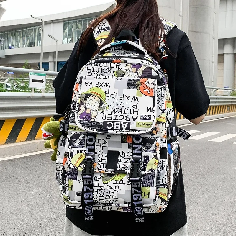 

One Piece Anime Backpack Graffiti Unisex Large Capacity Lightweight School Student Casual Travel Bag