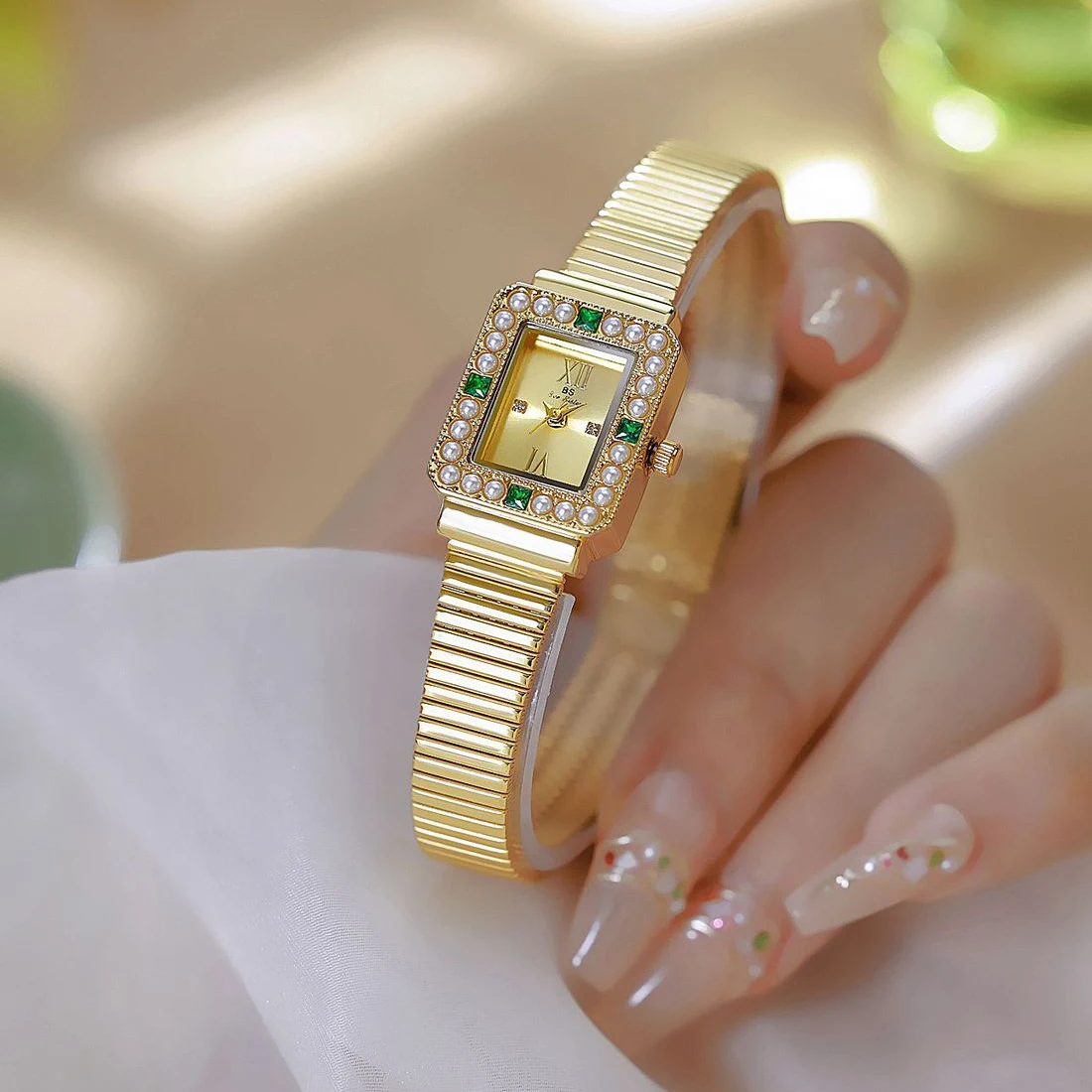 Original BS Women Watches Luxury Stainless Steel Gold Vintage Watch Women Fashion Square Quartz Wristwatches Ladies Gifts