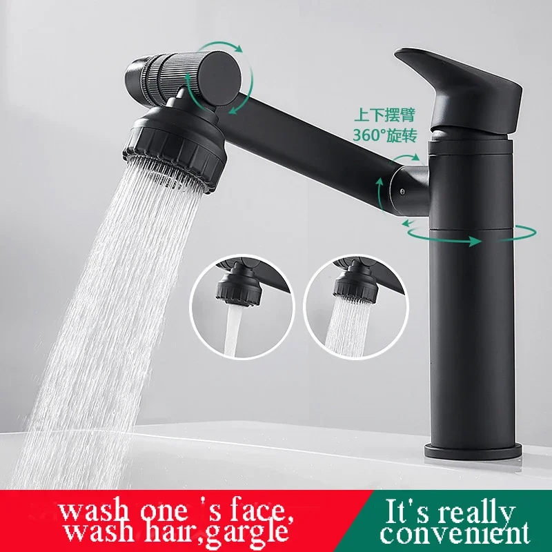 1080° Swivel Bathroom Sink Faucet Mixer Deck Mounted Splash Proof Water Tap Shower Head Aerators Tapware For Bathroom