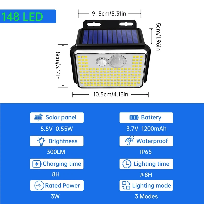 2026 Selling IP65 Waterproof Solar Outdoor Courtyard Lamp Super Bright 148 LEDs Motion Sensing Wall Lamp Solar Powered Safety La