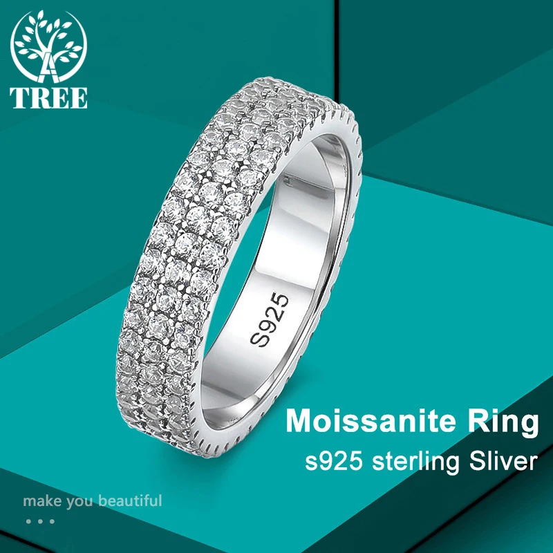 

ALITREE Full Moissanite Ring 925 Sterling Sliver Plated 18k Eternity Band Hip Hop Rings for Woman Man Party Sparkling Jewely