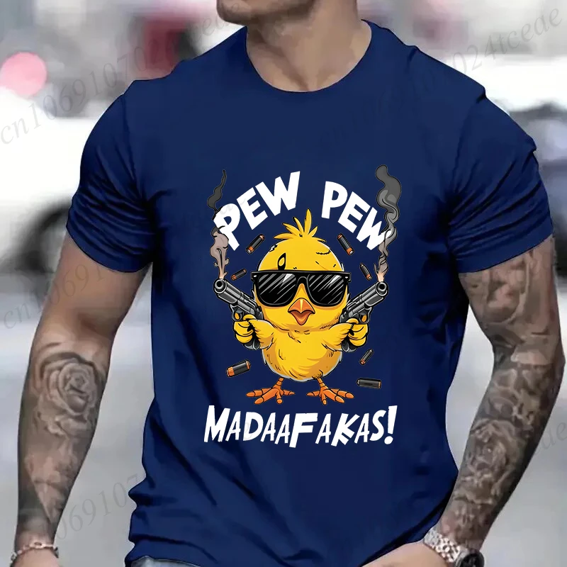 Pew Pew Madafakas Men's T-shirts Cute Chick Funny Graphic Tops Summer Short Sleeve Tees Trendy Streetwear Male Oversized Clothes