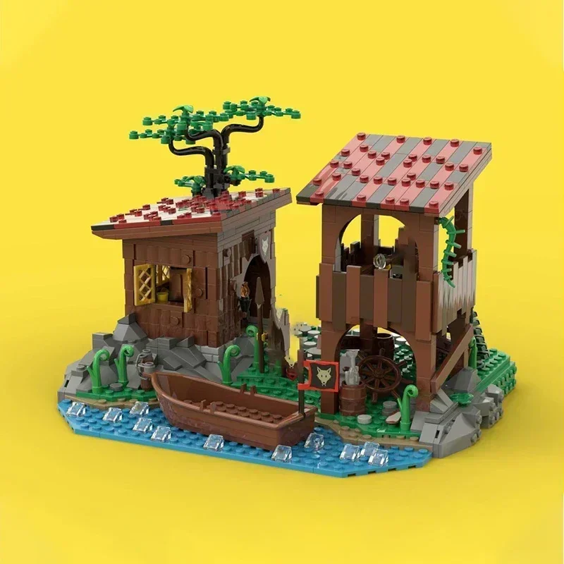 Medieval Street View Model MOC Building Bricks Campsite By The River Modular Technology Gift Holiday Assemble Children Toys Suit