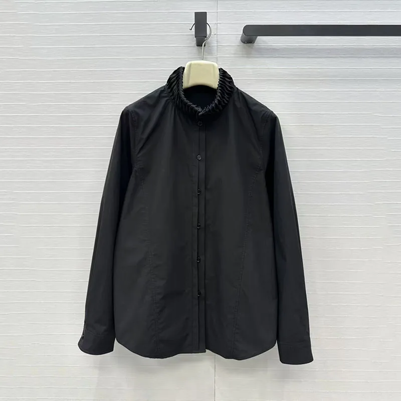 Women's Casual Stand Collar Shirt, Slim-Fit Versatile Top, High-Quality Pure Cotton Shirt, 2026, Spring, New Arrival, Blouse,