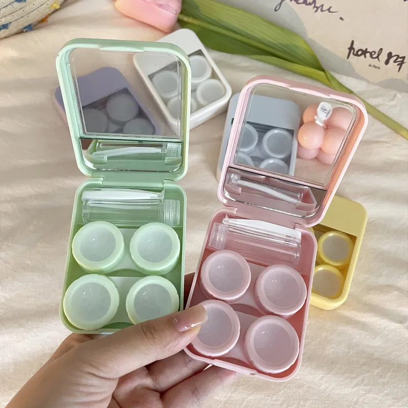 Candy Color Contact Lens Case Kit, 4 Pairs Portable Travel Contact Lens Container with Mirror for Women