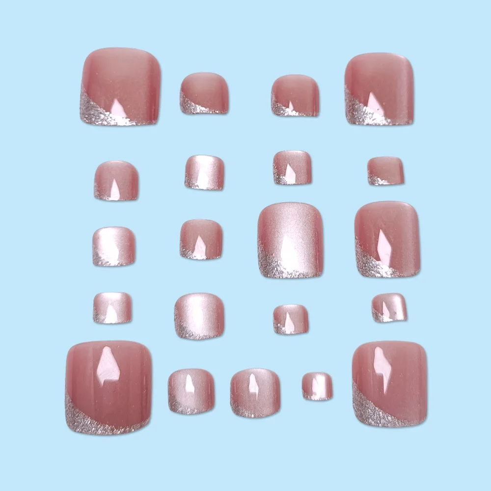 24-delige teennagels nagels druk-ons meisjes eenvoudige glitter klaar nagels voor het lijmen van zoete kattenogen herfst nageltips nep druk op nagels