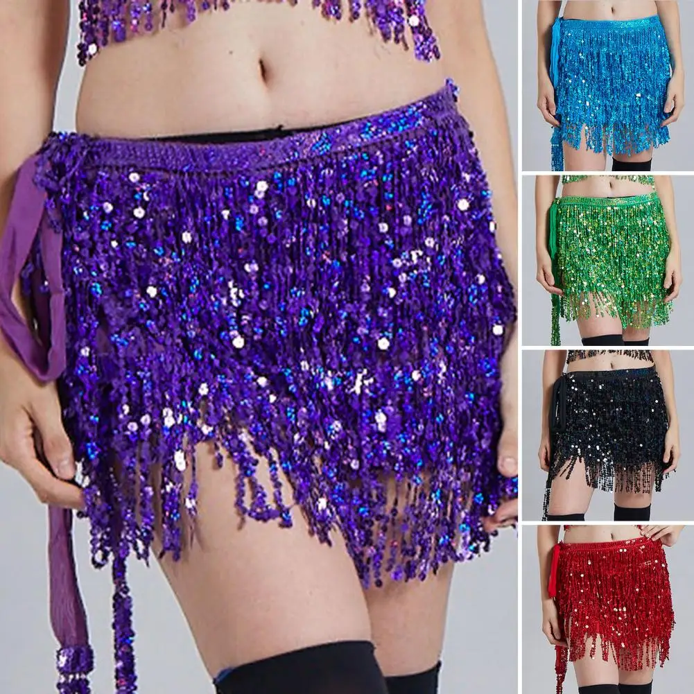Waist Wrap Belly Dancing Skirt Women Belt Shining Bohemia Short Belly Dance Fringed Shiny Sequin Tassels Belly Belt