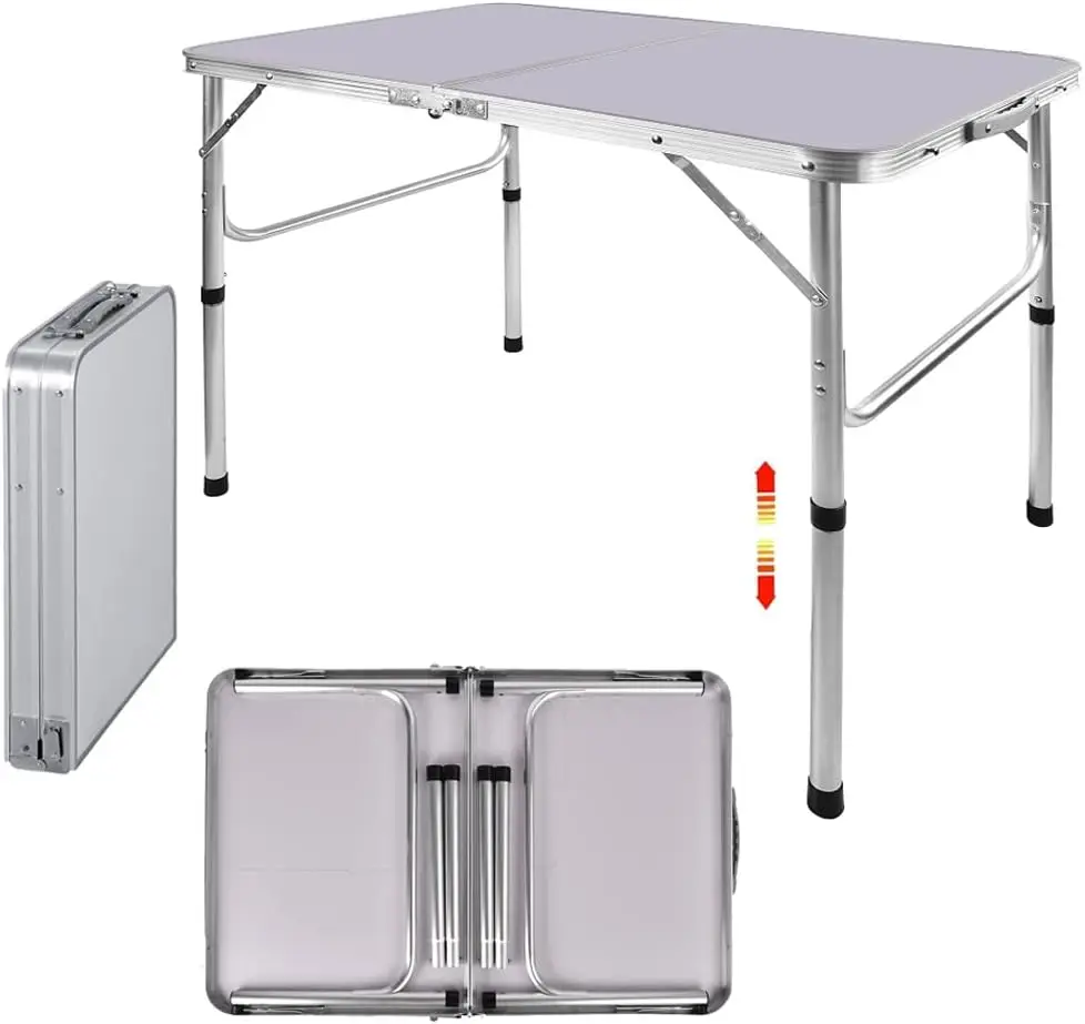 EFAN-mesas plegables de aluminio para pícnic, 3 pies, 90x60x37/67cm, altura ajustable, ligeras para campamento + asa de transporte