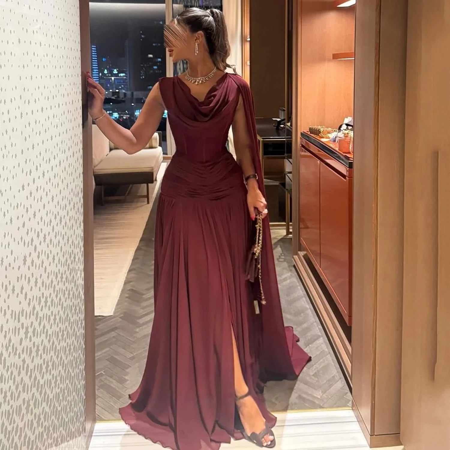 Chiffon V-neck Long Bespoke Occasion Gown Evening Dresses Pastrol Unisex Jersey Retro Dubai Saudi Arabic Israel Prom Customized