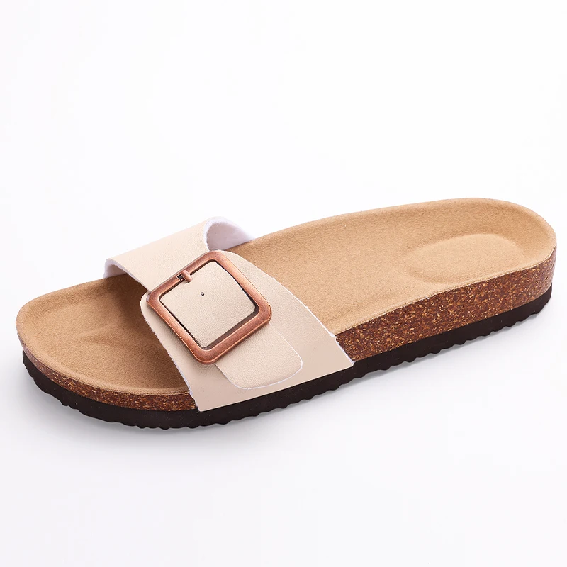 

Comwarm Summer Women's Flat Sandals Gradient Cork Slippers Fashion Cork Flip Flops Women Outdoor Beach Shoes With Double Buckle