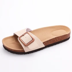 Comwarm Summer Women's Flat Sandals Gradient Cork Slippers Fashion Cork Flip Flops Women Outdoor Beach Shoes With Double Buckle