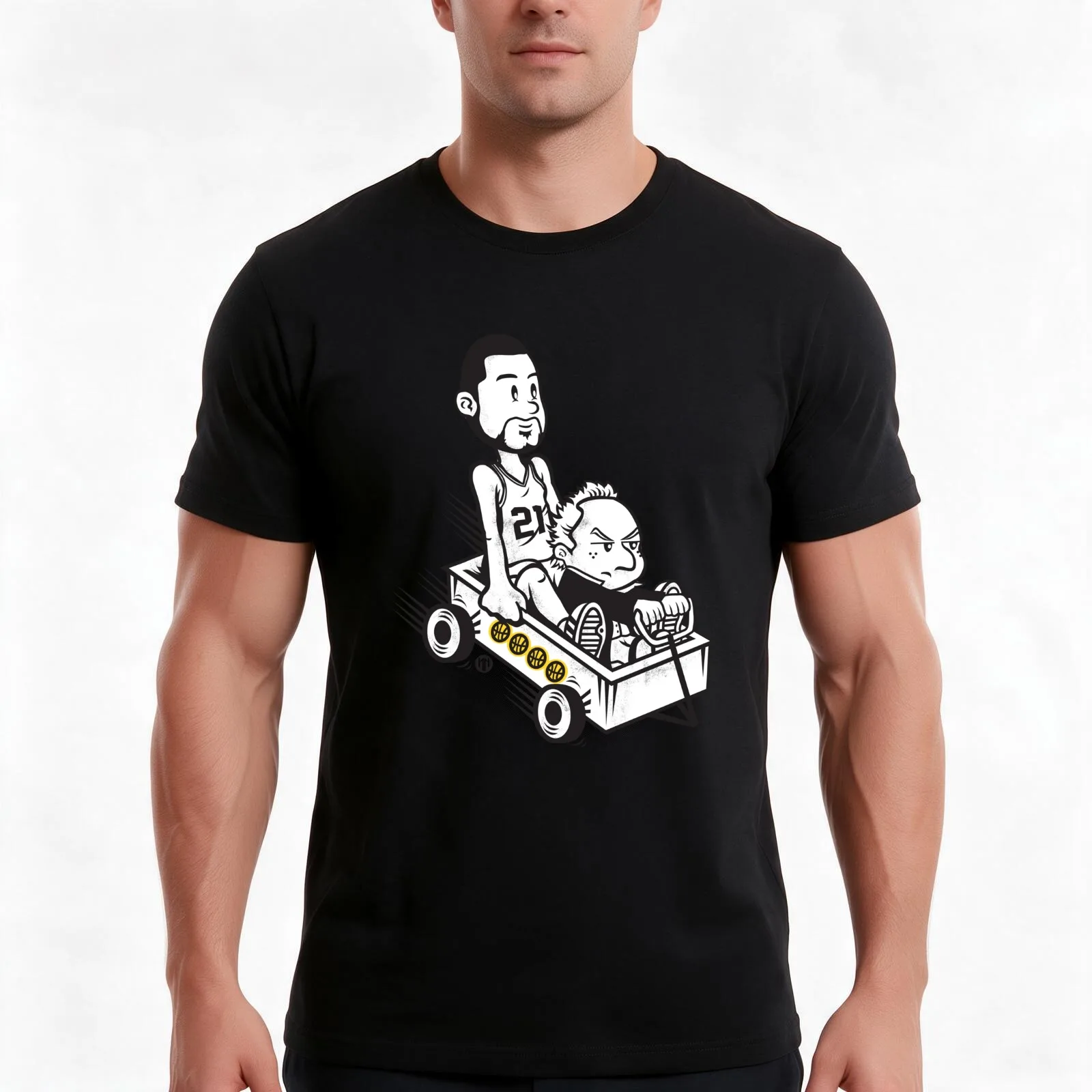 Fundamental Duo T-Shirt, Summer Casual Cotton Tee, Oversized Streetwear Tops, Vintage Graphic Print, Loose Fit Short Sleeve