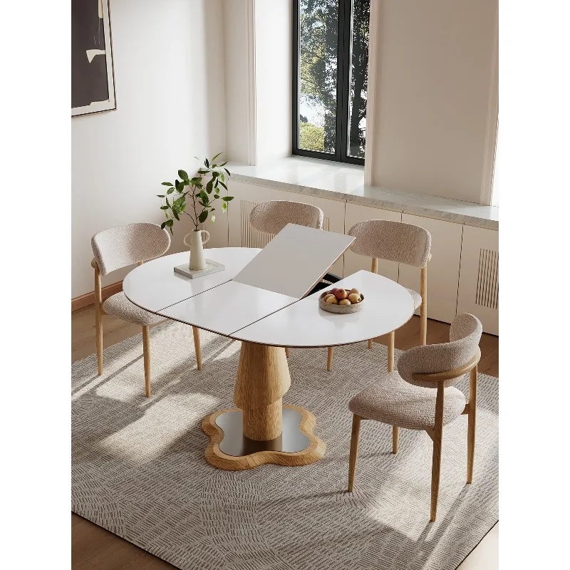 

Log color dining table and chairs household small apartment telescopic