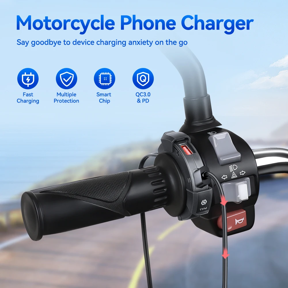 Anchtek 12V New Motorcycle Usb Fast Charger Waterproof Socket With Type C Cell Phone Port Power Outlet Mobile Chargers Plug