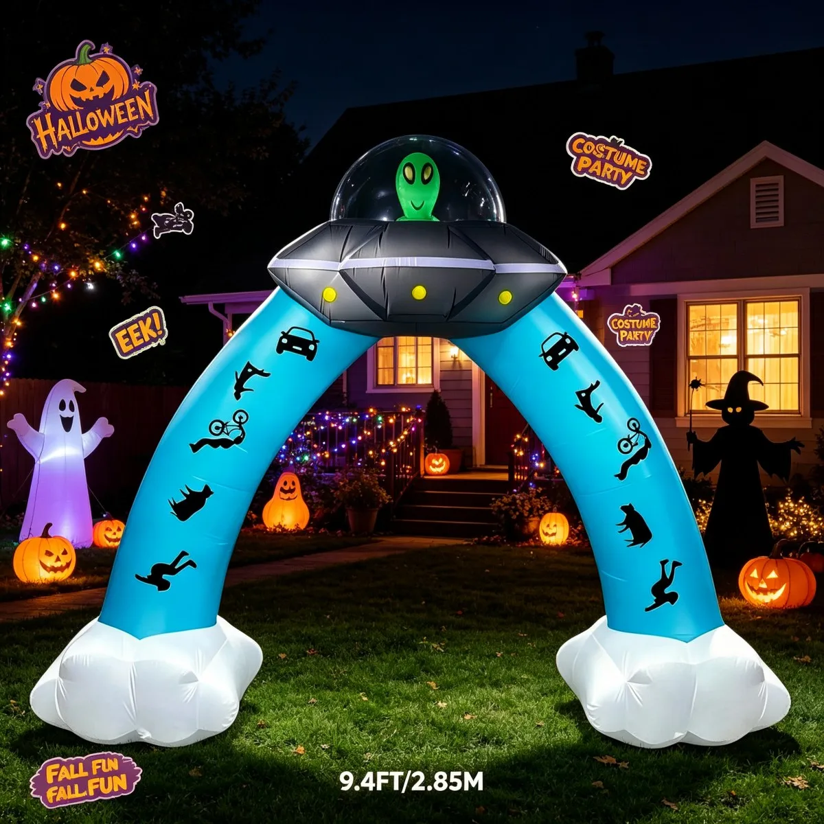 Outdoor Holiday Decorations Halloween Large Inflatable UFO Alien Arch LED For Yard Outside Display