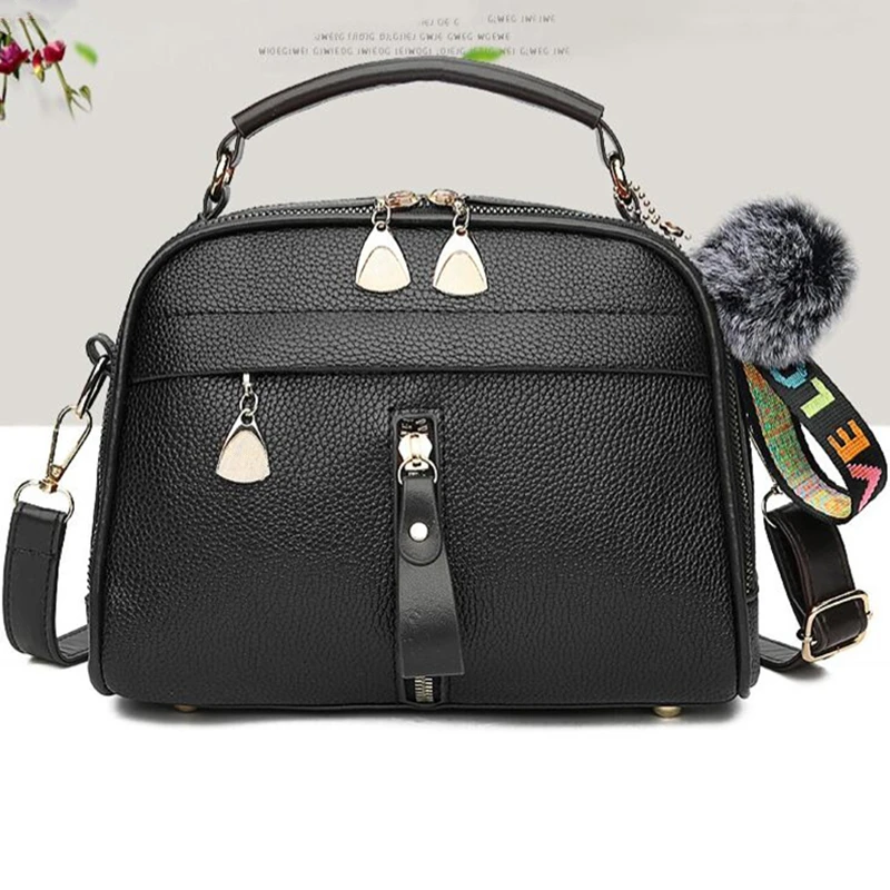 

Hairball Tassel Messenger Shoulder Bag For Women PU Leather Handbag Lady Boston Hairball Messenger Crossbody Totes Bag