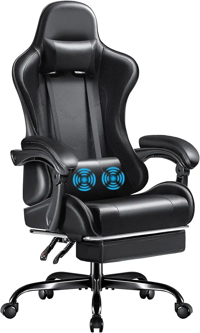 Gaming Chair, Video Game Chair with Footrest and Massage Lumbar Support, Swivel Seat Height Adjustable Computer Chair