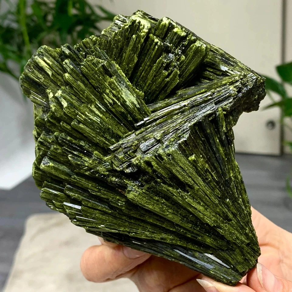 Spécimen de cristal de quartz epidote vert naturel, minéral de guérison