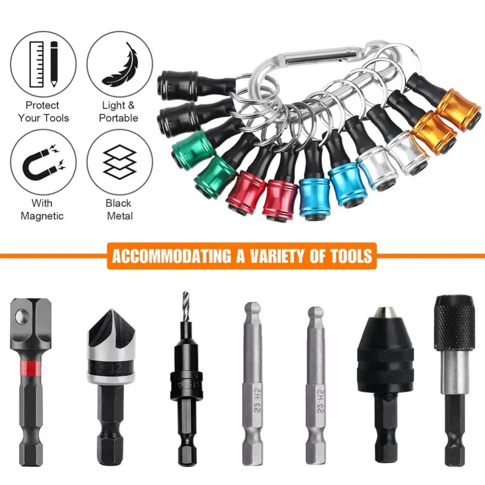12pcs Aluminum Alloy Glossy Keychain Hex Handle Screwdriver Bit Extension Rod Socket Portable Electric Hand