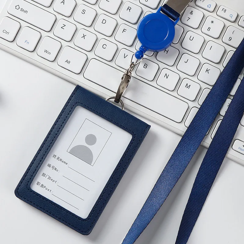 PU 가죽 직원 ID 케이스, 랜야드 패션 가죽 ID 신용카드 홀더 액세스 버스 카드 케이스, 배지 홀더 카드 슬리브