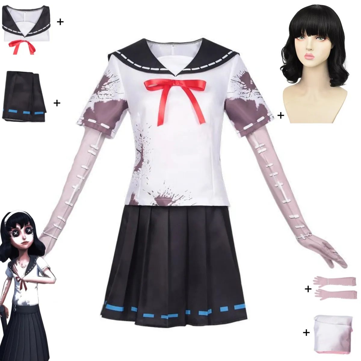 Game Identity ⅤYidhra Outer God Cosplay Costume Dream Witch Kawakami Tomie White Jk Uniform Wig Anime Sailor Skirt Party Suits