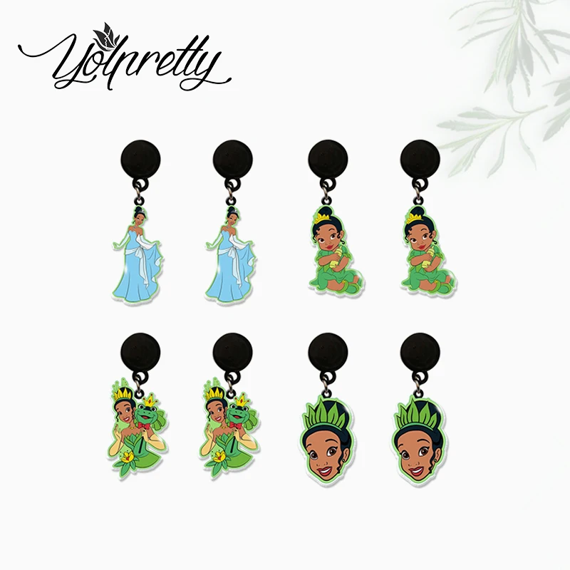 2024 New Fashion Cartoon Baby Pincess and Frog Epoxy Handcraft Acrylic Drop Dangle Earrings