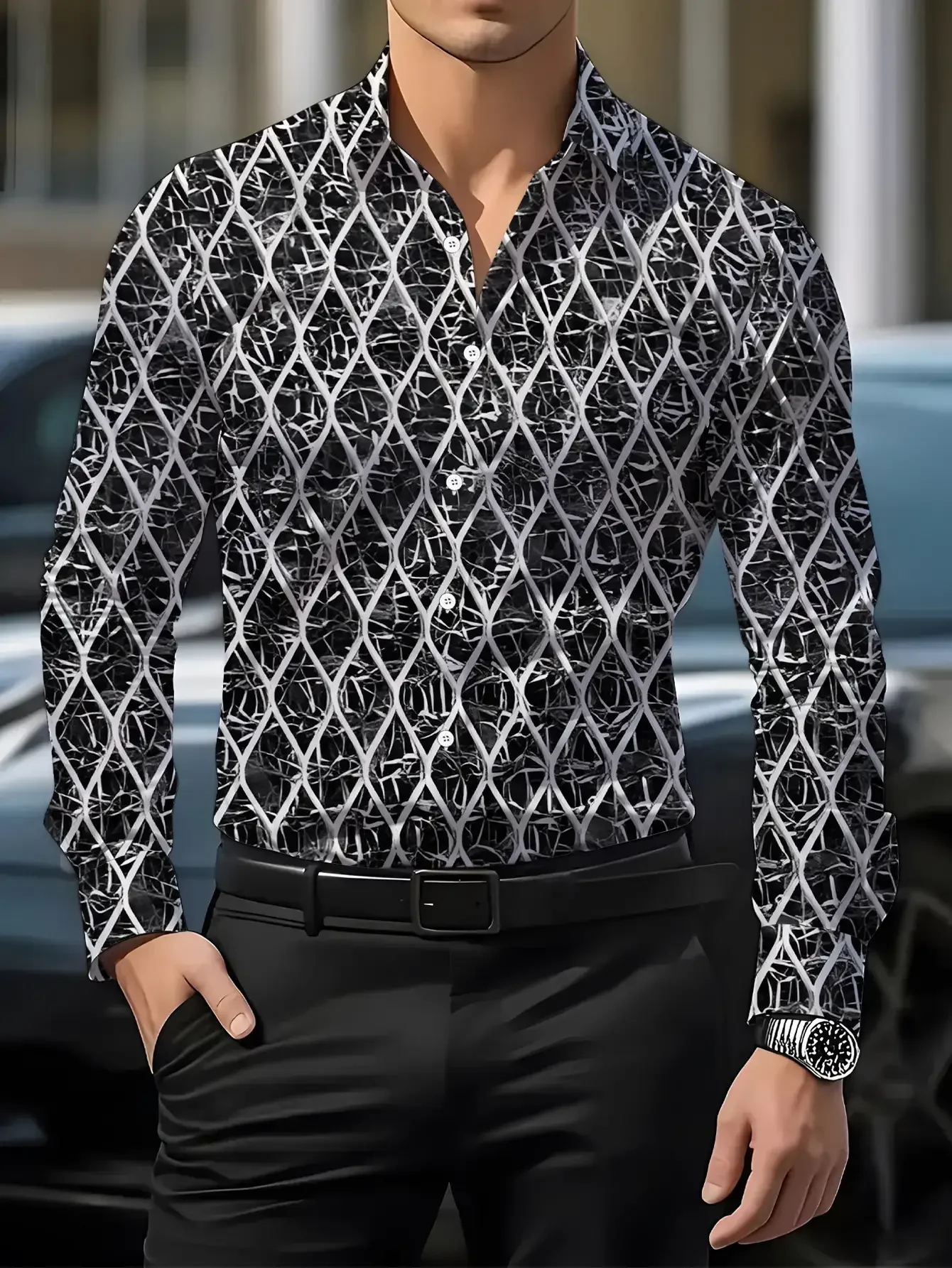 Camisa masculina de manga comprida com estampa estilo leopardo, camisa masculina estampada com estampa de leopardo personalizada,
