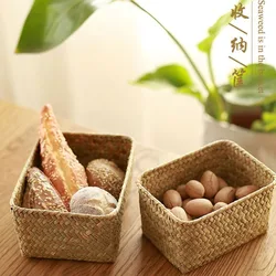 Handmade Woven Seagrass Storage Baskets Straw Rattan Basket Picnic Fruit Storage Box Cosmetic Storage Container Home Decor